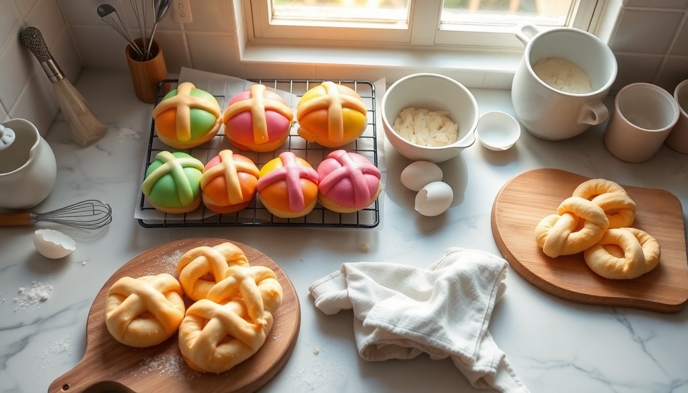 How to make rainbow hot cross buns and Greek Koulourakia with Aaron Hawton
